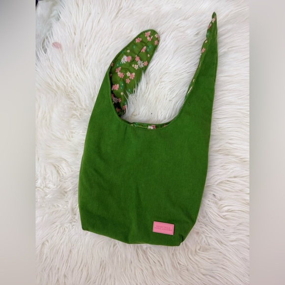 Marc Jacobs Daisy Wild Green Corduroy Tie Top Pouch Floral Liner Fabric Bag - Picture 1 of 7